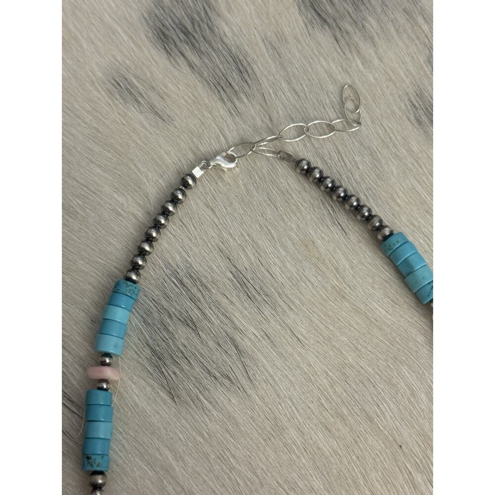 Sterling Silver Navajo Pearl Turquoise HEISHI Conch Nuggets Necklace 16.5-18.5” - Picture 9 of 12